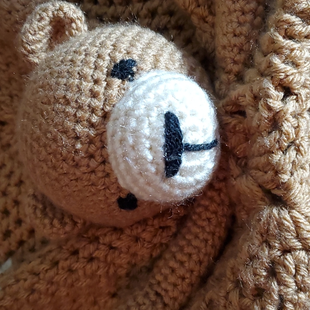 Handmade Knitted 5-Point Star Infant's Teddy Bear Snuggle Blankie-Washable - Picture 3 of 15